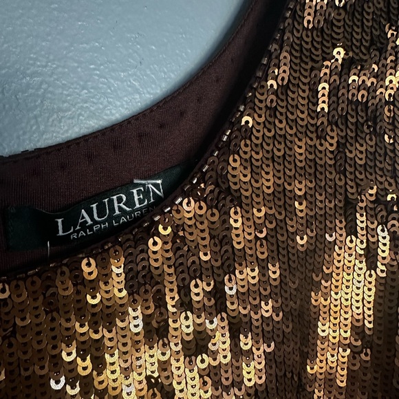 Ralph Lauren Gold Sequin shift dress lined copper party cocktail shimmer new - Picture 4 of 6